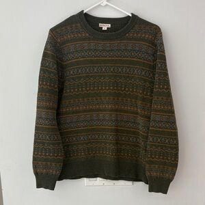 Merona Olive Fair Isle Crewneck Sweater with Rust and Slate Accents